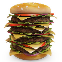 hambuger close up isolated, 3d rendering