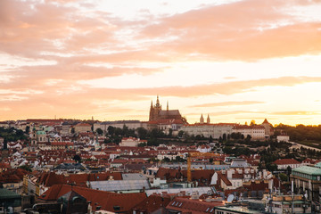 Fototapeta premium Prague, Czech Republic - 04 July 2016. The summer photo from above of Praha, Chezh Republic capital like a point of travel destination.