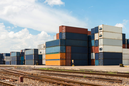 numerous shipping containers in port