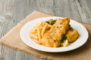 Fried cod with chips.