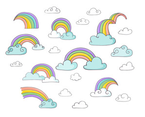 Rainbow - cute set of hand drawn vector illustrations