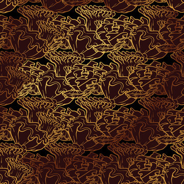 Golden Corals seamless pattern