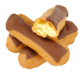 Chocolate covered eclair pastries