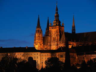 Prague castle during sunset, view from Charles Bridge.