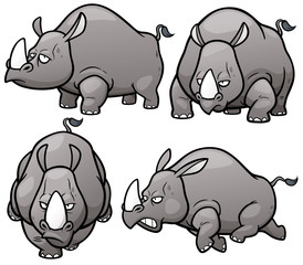 Vector illustration of Cartoon Rhinos Character Set