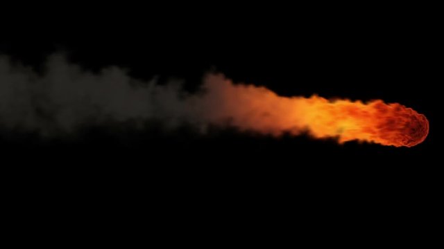 Meteor entering the Earth atmosphere, burning and leaving smoke trail. Include alpha channel.