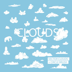 Fototapeta premium circle cloud brushes, icon ink clouds set, vector ink icons clouds, sky vector illustration brushes, cloud vector illustration brush, spiral outline vector clouds, vector ink clouds set