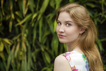 Fototapeta premium Portrait close up of young beautiful blonde woman