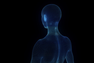Female Human Wireframe Hologram in Motion. Nice 3D Rendering
