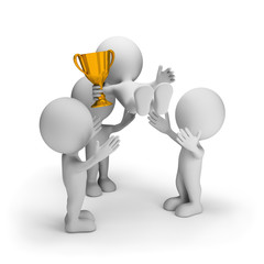 Friends congratulate the winner