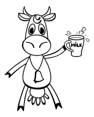Contour image of funny cartoon cow. Vector clip art.