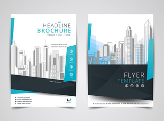 Blue annual report brochure flyer design vector, Leaflet cover presentation of building background, layout in A4 size.