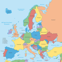 Kontinent Europa (farbig) - Vektor mit Grenzen - obrazy, fototapety, plakaty