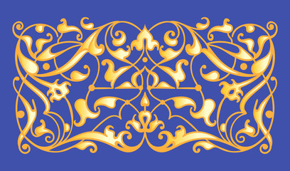 Oriental decorative element. Zentangle gold on a blue background