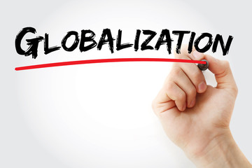 Hand writing Globalization with marker, concept background