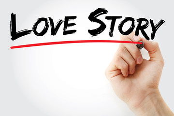 Hand writing Love Story with marker, concept background
