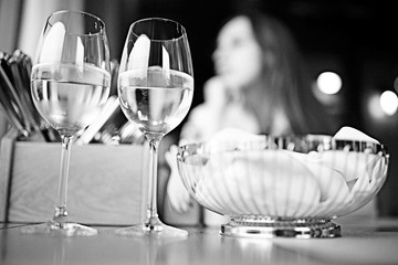 restaurant serving wine woman