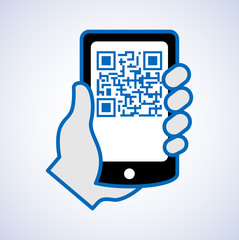 QR code scanning with mobile phone. Capture QR code on mobile phone. Symbol scanning QR code. Concept recognition QR code.