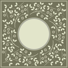 Green circle frame with decorative flowers and leaves