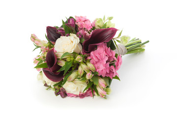 bridal bouquet of Rose, hydrangea and calla flowers