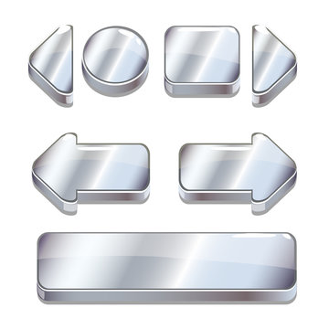 Vector Cartoon silver buttons for game or web design, gui elements set, gui elements set