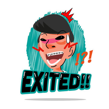 Exited man emotional character design - vector illustration