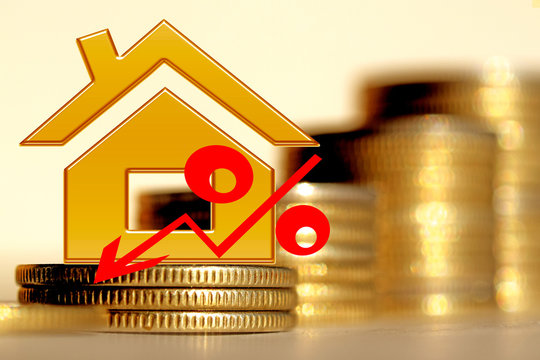 Red percent sign on a background of money . The concept of changing prices on the market