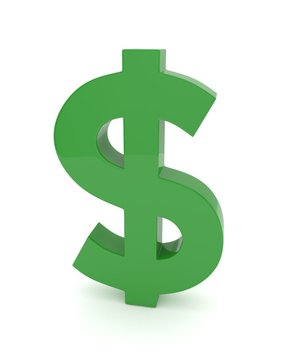 Isolated green dollar sign on white background. American currency. Money green economy symbol. 3D rendering.