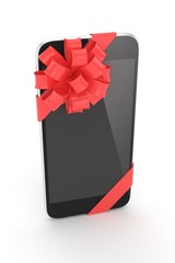 Black phone with red bow. 3D rendering.