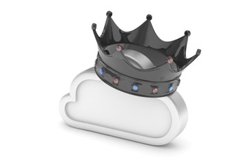 Cloud with black crown on white background. Model of best network, database, cloud storage. Royal technology. 3D rendering.