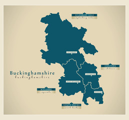 Modern Map - Buckinghamshire districts detailed UK