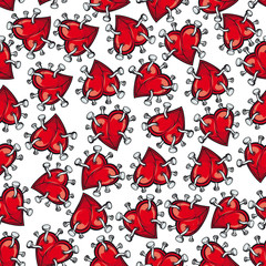 Pinned or nailed cartoon heart seamless pattern