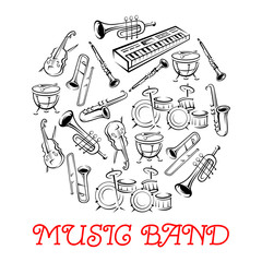 Naklejka premium Sketched sound instruments for musical band