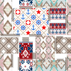 Patchwork pattern sea sailor ornament design print backgroundPat