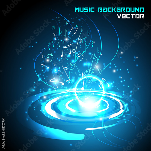 Abstract Shiny Musical Notes On Blue Background Futuristic Vector 스톡