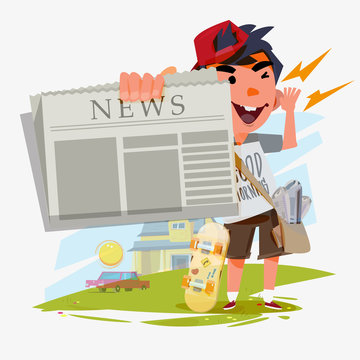 paperboy character showing newspaper and shouting. paperboy with Stock  Vector | Adobe Stock