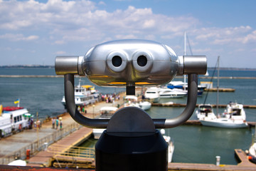 Binoculars looking to the Odesa Harbour