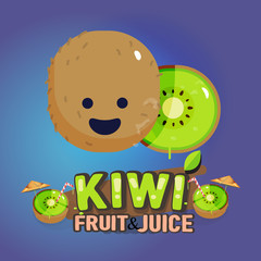 Kiwi fruit cute character with typographic design. cartoon sttyl