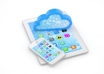 tablet pc, smart phone and cloud. 3d rendering.