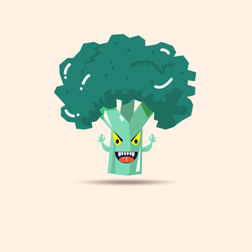 Broccoli vegetable monster character. imagination of people who
