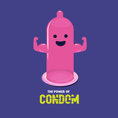 condom character showing muscle. strong condom. the power of con