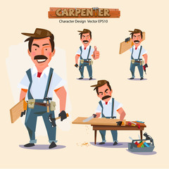 professional carpenter in various action with typographic. caree