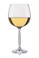 White wine in a glass isolated on white background.