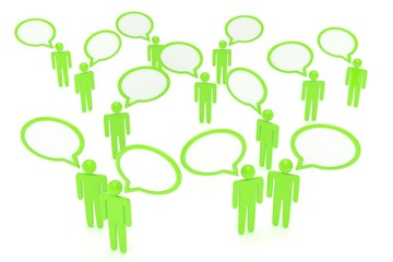 people with talk bubbles isolated over a white background. 3d rendering.