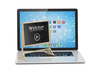 Laptop with chalkboard, webinar, online education concept. 3d rendering.