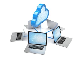 cloud symbol and laptops. 3d rendering.