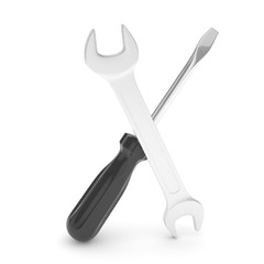 3D Illustration Wrench and screwdriver, service concept