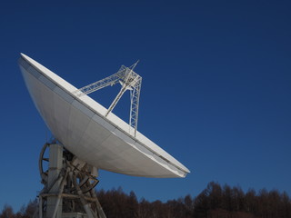Radio telescope against blue sky in Nobeyama, Nagano, Japan