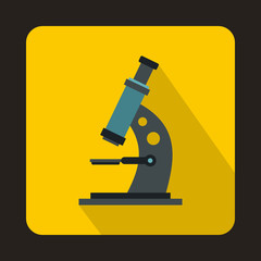 Microscope icon in flat style on a yellow background