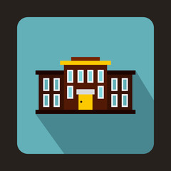 School building icon in flat style on a baby blue background